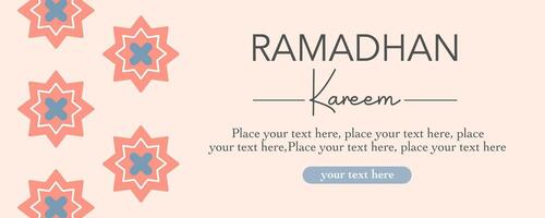 Horizontal Trendy Ramadan Kareem template with arabic calligraphy, pattern, modern and minimalist flat background in pastel color for banner, flyer, poster, greeting card, cover, and social media vector