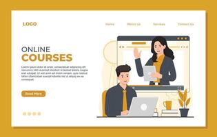 Online learning landing page template online education online course Landing page design template of Online Courses. illustration. vector