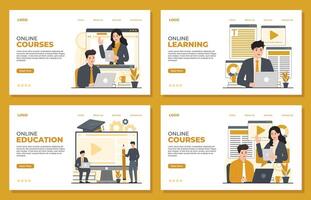 Online learning landing page template online education online course Set of landing pages for online education. Flat design illustration. vector