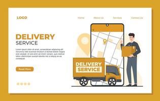Delivery service landing page template. Online order tracking, tracking and delivery of goods. vector