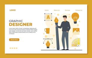 Graphic designer landing page template landing page template of creative designer. Flat design style. illustration vector