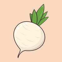 Turnip icon Illustration of a white radish with green leaves on a light background vector