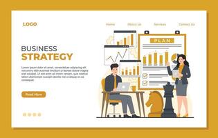 Business strategy landing page template Flat design concept of business strategy web page. illustration. vector