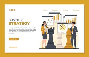 Business strategy landing page template web page flat design concept. Teamwork, success, strategy, planning. illustration vector