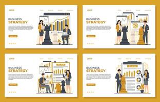 Business strategy landing page template, planning, consulting, team work, project management, financial report. Landing page template. vector