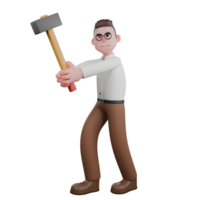 Sociologist in 3D. A male sociologist stands holding a large hammer with both hands. Male Professional png