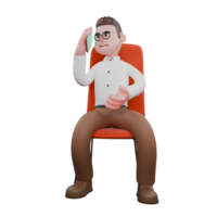 3D Professional Male Sociologist Character. A male sociologist is sitting while having a conversation with the person calling him. Cartoon Illustrated png