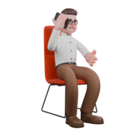 3D Societal Sociologist Male. A male sociologist is sitting on a chair while answering an incoming call on his cellphone. Male Professional png