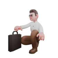 Male Sociologist 3D Model. A male sociologist crouches in front of a briefcase with his right hand on the top of the briefcase. Societal png