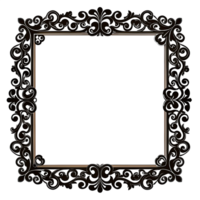 A black and white image of an ornate, square frame with intricate floral details. on transparent background. png