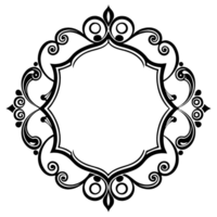 A simple black and white frame with a circular design and elaborate scrollwork. on transparent background. png