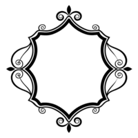 This is a simple, decorative, black and white border frame with swirls and leaves. png