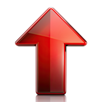 A glossy red arrow pointing upwards on a transparent background. The arrow has a 3D effect and reflection. png