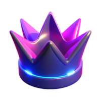 Crown with neon glow 3d icon isolated on the transparent background png