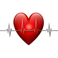 A digital illustration of a red heart with a heartbeat wave on a transparent background. png