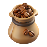 Bag full of coffee beans 3d rendered illustration isolated on the transparent background png