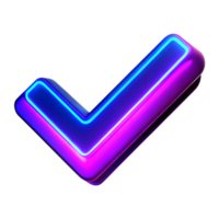 Check mark with neon glow 3d icon isolated on the transparent background png