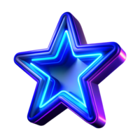 Neon glowing star 3d icon isolated on the transparent background png