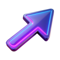 Arrow with neon glow 3d icon isolated on the transparent background png