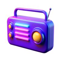 Retro neon radio receiver 3d icon isolated on the transparent background png