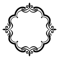 A simple black and white image of an elegant, ornamental frame with a rounded, flowing design. png