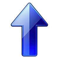 A glossy blue up arrow, perfect for design projects. The arrow is isolated on a transparent background. png