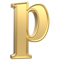Gold p Font 3D Rendering png