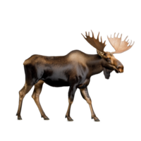 Standing moose on a transparent background, showcasing antlers and brown fur png