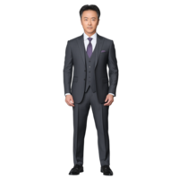 Man in a gray suit and purple tie standing professionally on a transparent background png