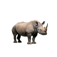 Rhinoceros standing in profile with two horns visible, transparent background png
