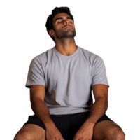 Man sitting with eyes closed in a relaxed pose on a transparent background png