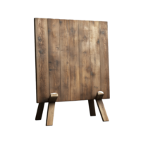 Rustic wooden easel with a blank board displayed, on a transparent background png