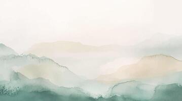 Abstract horizontal watercolor nordic style green background. Hand drawn texture. Brush painting pastel color vector