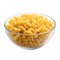 Cooked Rotini Pasta in a Glass Bowl isolated on a transparent background png