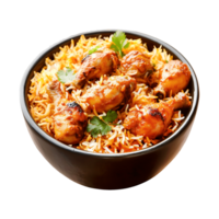 Delicious Chicken Biryani with Rice and Herbs isolated on a transparent background png