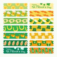 St. Patrick's Day Themed Washi Tape with Festive Patterns. Festive St. Patrick's Day Design Elements for Scrapbooking and Crafts. vector
