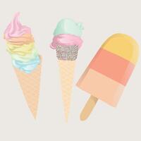 three ice cream illustrations. in a beautiful grayish white background vector