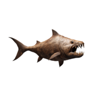 Prehistoric shark with sharp teeth swimming, showing its large jaws, on a transparent background png