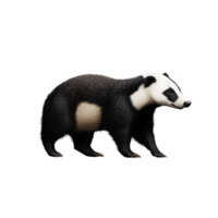 Side view of European badger walking with its black and white fur visible, transparent background png