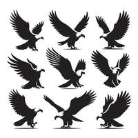Eagle figures silhouetted against a pure white background vector