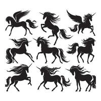 Set of unicorn silhouette on white background vector