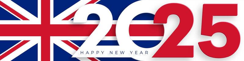 Happy New Year 2025, festive pattern with British flag concept vector