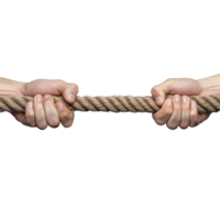 Hands gripping a rope tightly, pulling in a tug of war, isolated on a transparent background png
