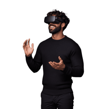 uomo utilizzando virtuale la realtà cuffia su un' trasparente sfondo simboleggiante tecnologia e innovazione png
