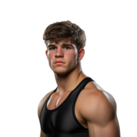 Muscular young man in a black tank top posing confidently on a transparent background symbolizing strength and fitness png