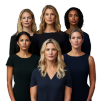 Group of diverse women standing together on a transparent background symbolizing unity and diversity png