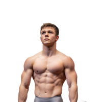 Shirtless muscular man posing confidently on a transparent background symbolizing strength and fitness png