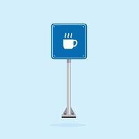road sign icon, minimalist light refreshment symbol on blue checkered board. suitable for poster and web icon use vector