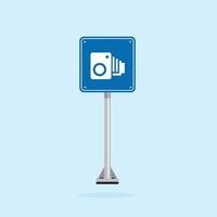 road sign icon, minimalist camera monitored area symbol in blue checkered board. suitable for poster and web icon use vector