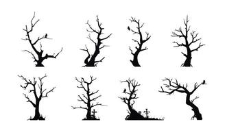 collection Silhouette of landscape icons of various trees and branches for halloween, nature illustration vector